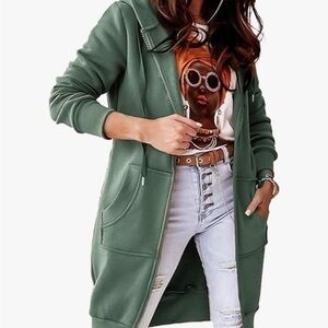 Long Sage Green Hooded Zip Cardigan